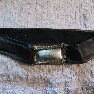 VTG BRUTALIST 2-TONE BRASS ADJUSTABLE LEATHER BELT